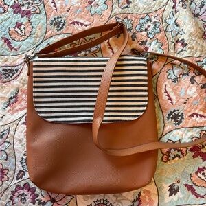 Thirty One - Striped Flap Tan Leather Shoulder Bag